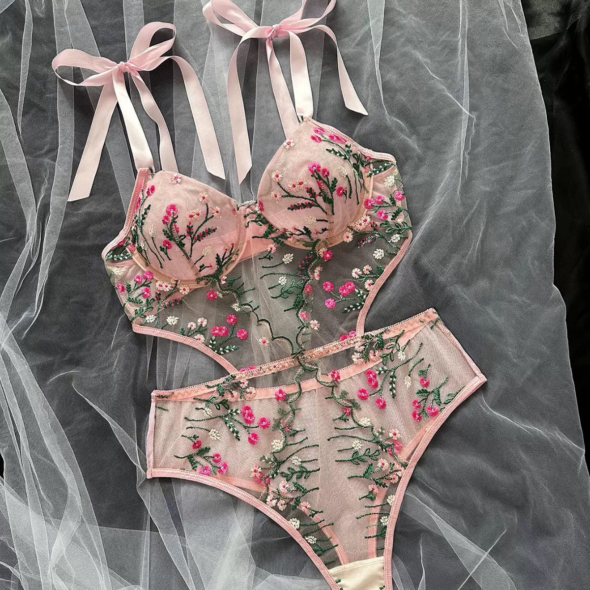 Bodysuit Lingerie Floral Embroidery