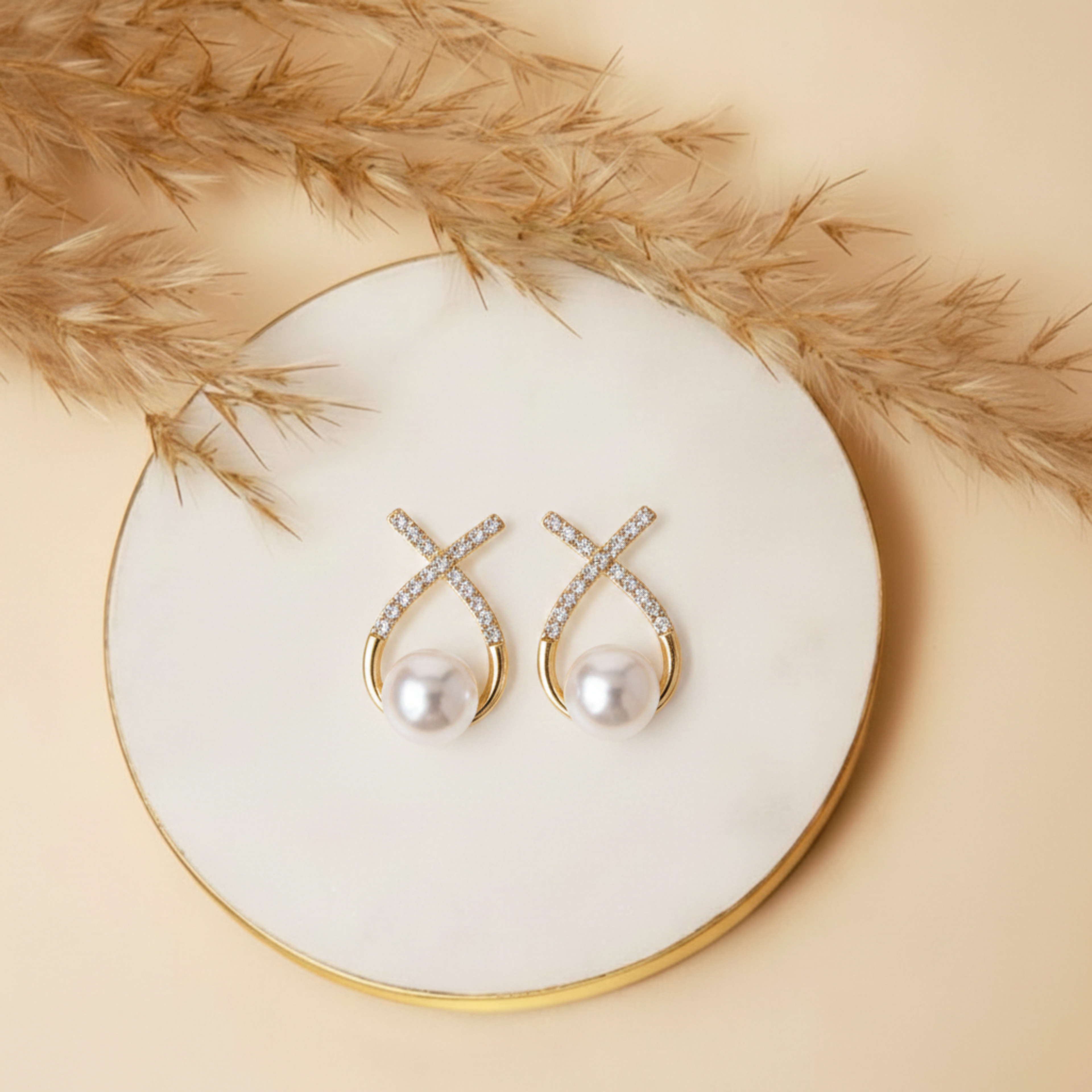 Fashion Cross Pearl Earrings