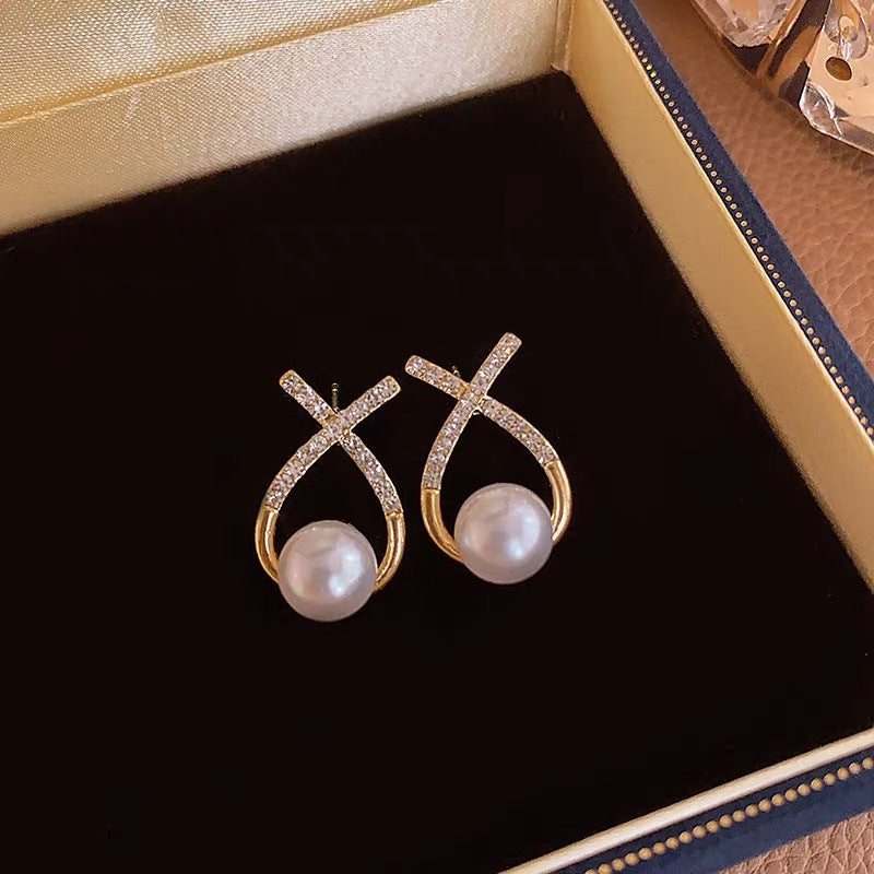 Fashion Cross Pearl Earrings