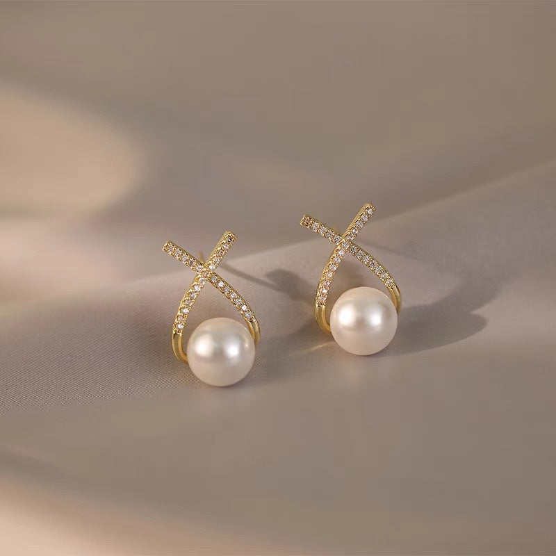 Fashion Cross Pearl Earrings